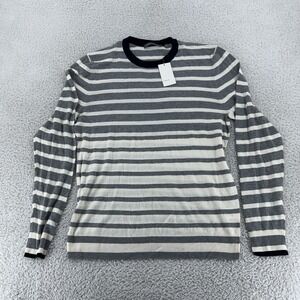 Vince Sweater Mens Large Gray White Striped Crewneck Pullover Lightweight Cotton